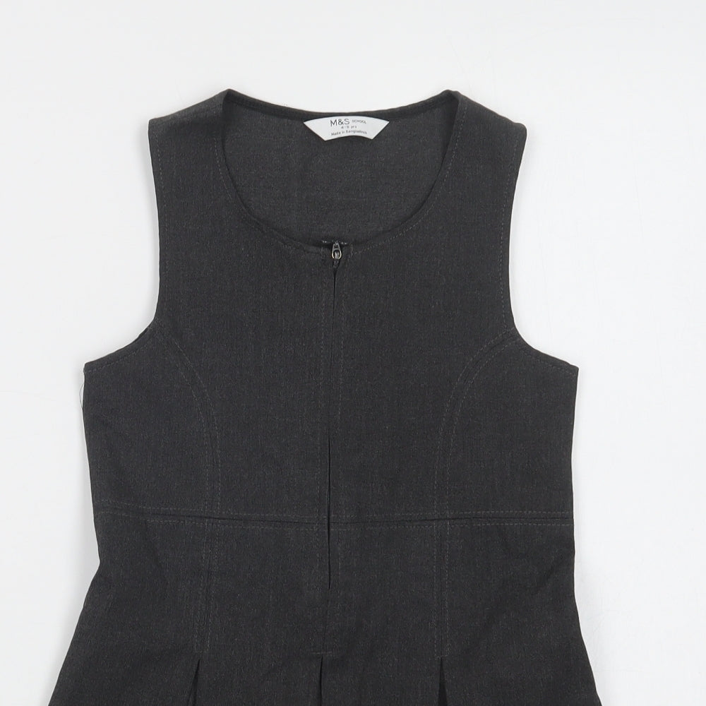 Marks Girls Grey  Polyester Pinafore/Dungaree Dress  Size 4-5 Years  Round Neck Zip - School Wear