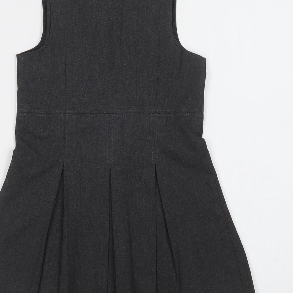 Marks Girls Grey  Polyester Pinafore/Dungaree Dress  Size 4-5 Years  Round Neck Zip - School Wear