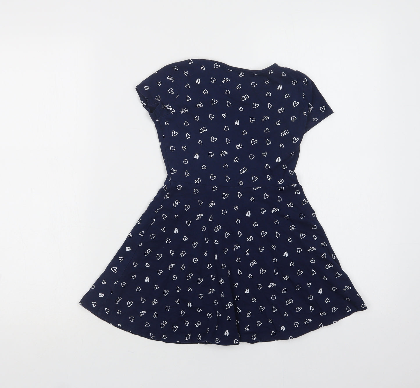 F&F Girls Blue Geometric Cotton A-Line  Size 6-7 Years  Crew Neck  - Heart Print