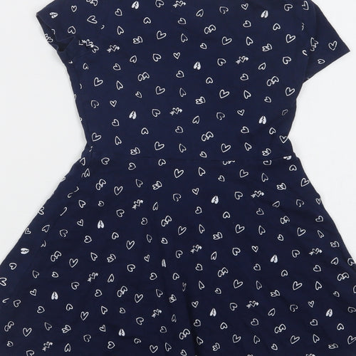 F&F Girls Blue Geometric Cotton A-Line  Size 6-7 Years  Crew Neck  - Heart Print