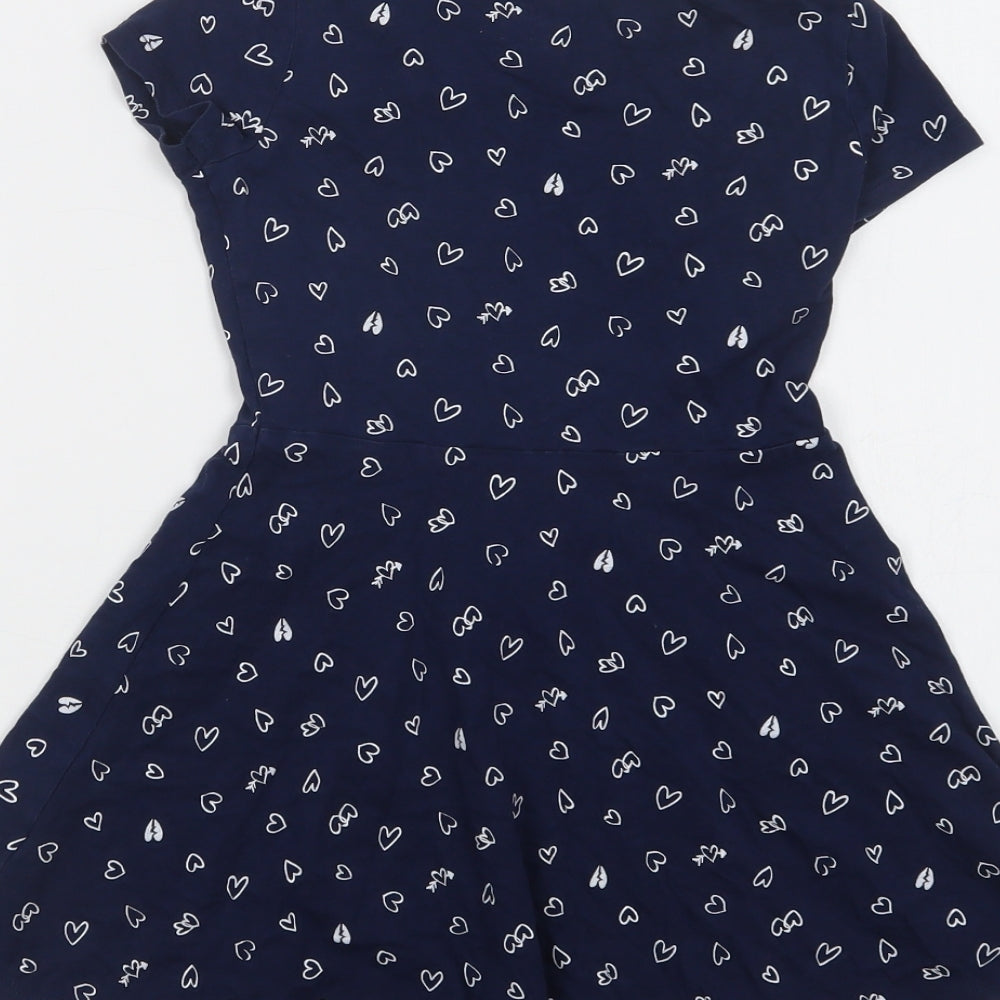 F&F Girls Blue Geometric Cotton A-Line  Size 6-7 Years  Crew Neck  - Heart Print