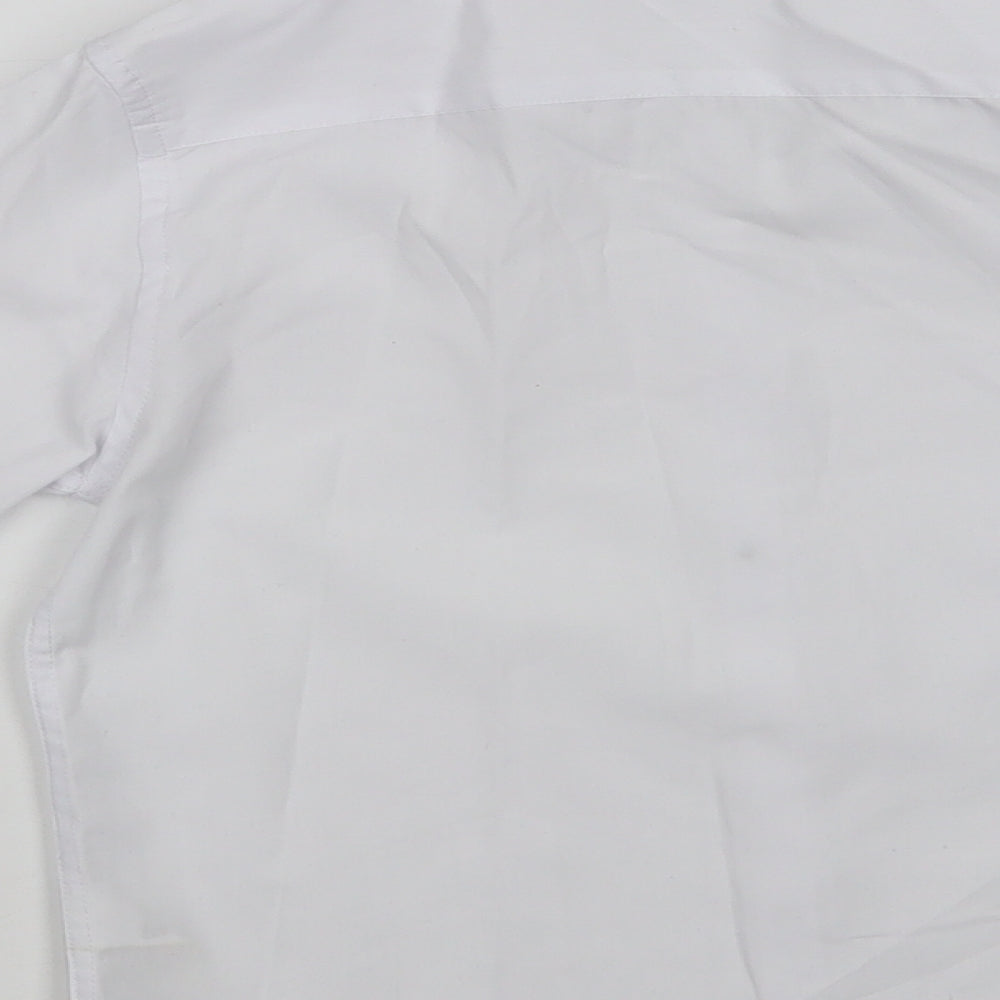 Marks and Spencer Boys White  Polyester Basic Dress Shirt Size 7-8 Years Collared Button - School Wear