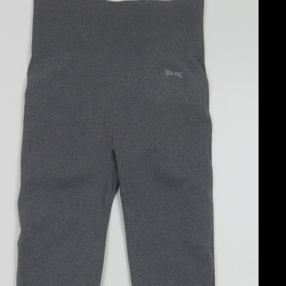 USA Pro Womens Grey  Polyamide Cropped Leggings Size S L19 in Regular