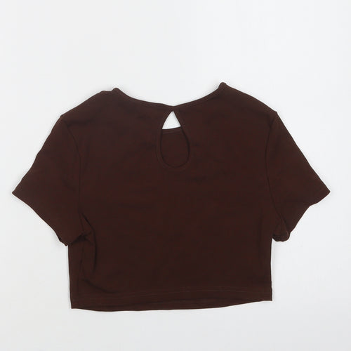 SheIn Womens Brown  Cotton Cropped Blouse Size S Crew Neck - Honey