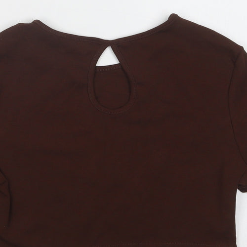 SheIn Womens Brown  Cotton Cropped Blouse Size S Crew Neck - Honey