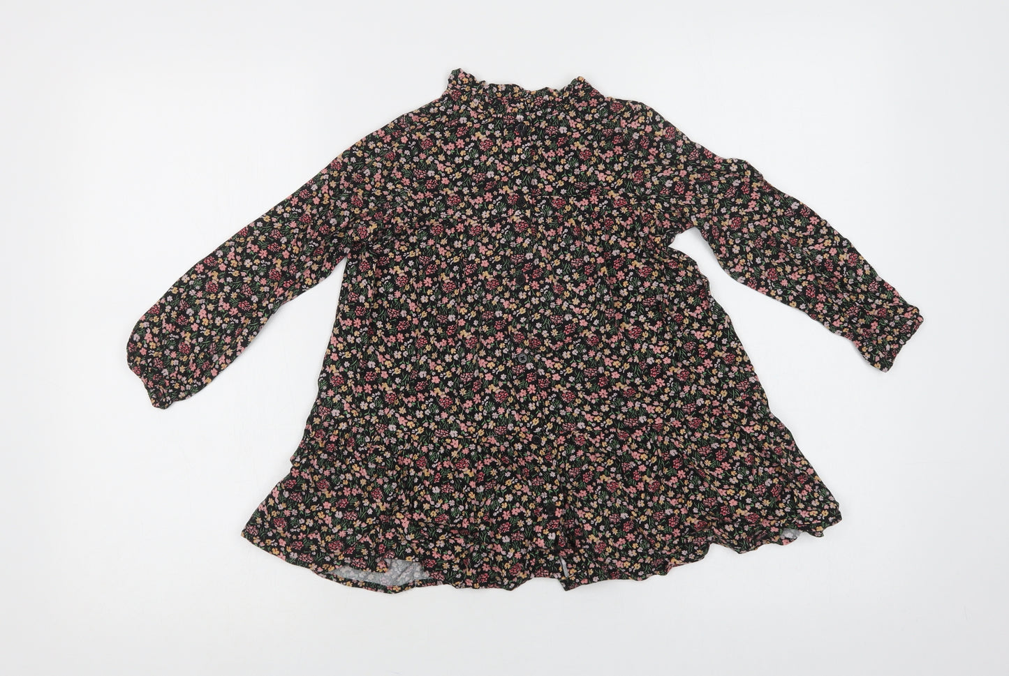 Dunnes Stores Girls Black Floral Viscose Ringer Blouse Size 4-5 Years Collared Button