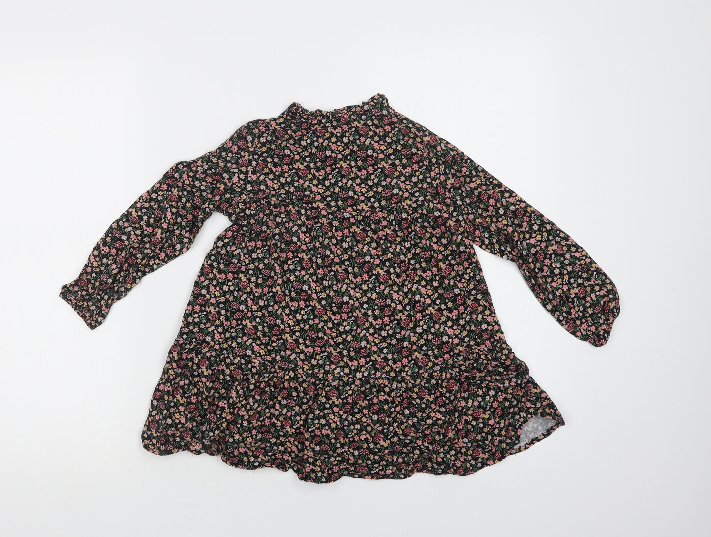Dunnes Stores Girls Black Floral Viscose Ringer Blouse Size 4-5 Years Collared Button