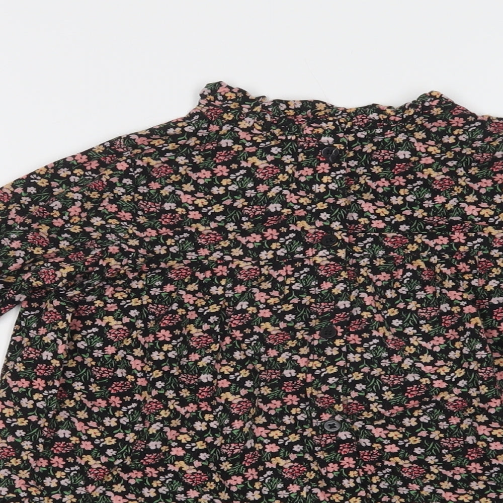 Dunnes Stores Girls Black Floral Viscose Ringer Blouse Size 4-5 Years Collared Button