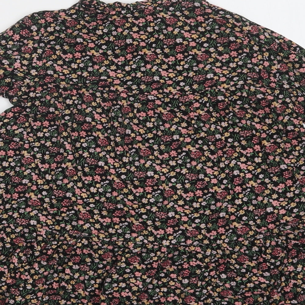 Dunnes Stores Girls Black Floral Viscose Ringer Blouse Size 4-5 Years Collared Button
