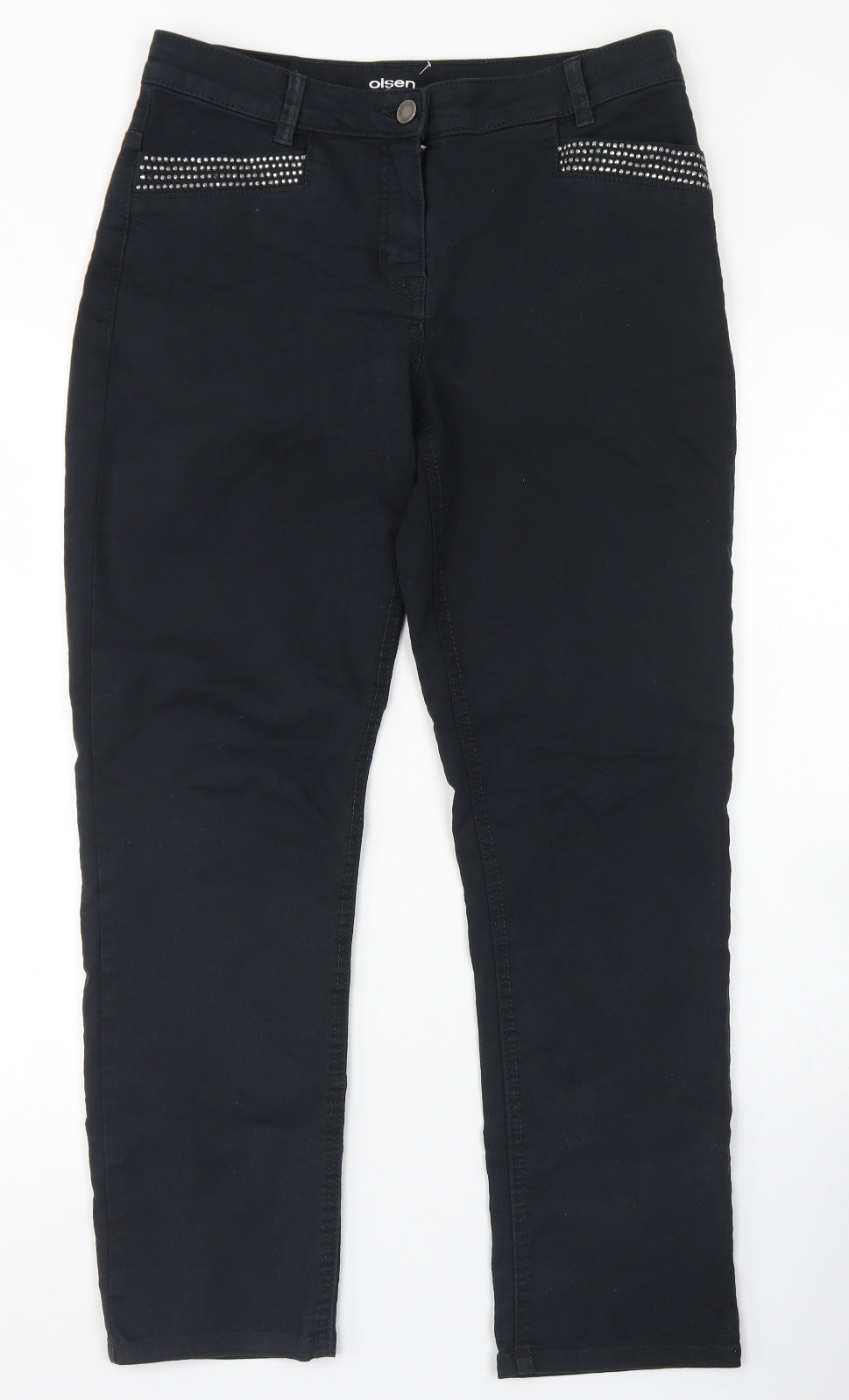 Olsen Womens Black  Cotton Straight Jeans Size 12 L27 in Regular Button