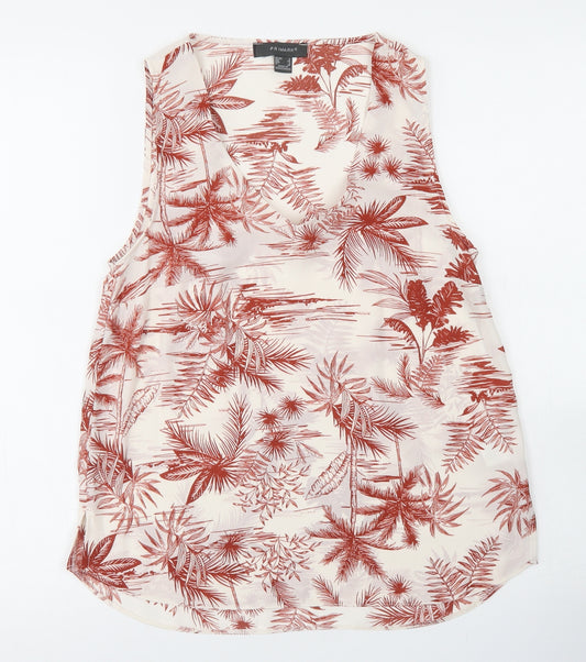Front view of Primark women’s white floral polyester basic blouse, size UK 6, v-neck