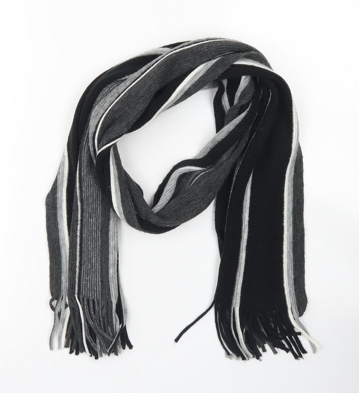 Preworn Mens Black Striped Acrylic Scarf One Size