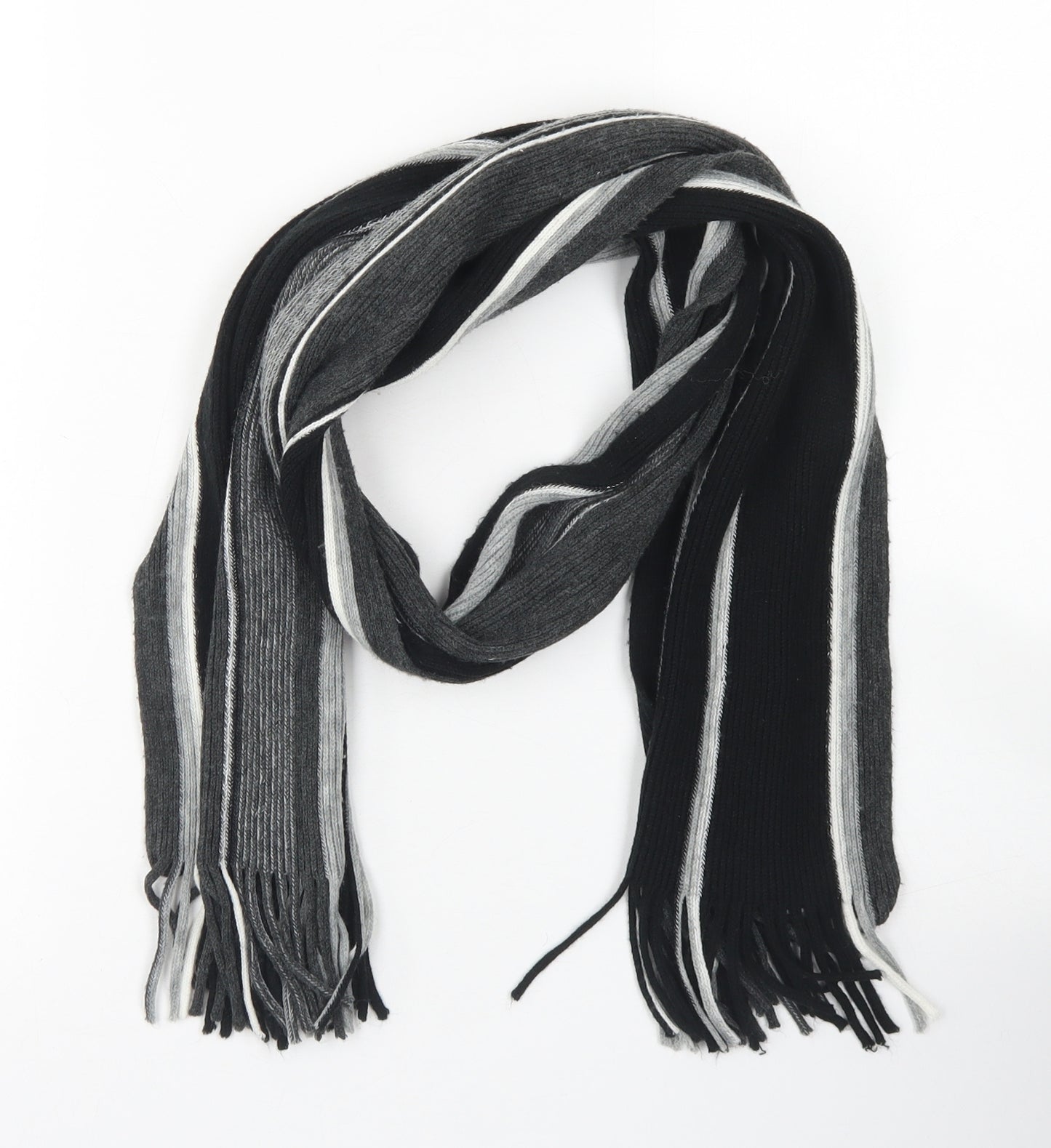 Preworn Mens Black Striped Acrylic Scarf  One Size