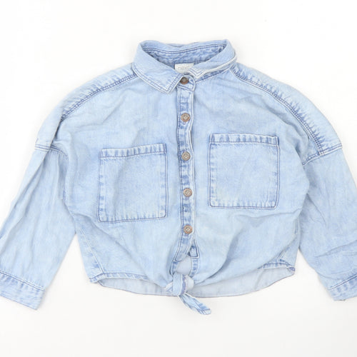 NEXT Girls Blue  Cotton Cropped Button-Up Size 4 Years Collared Button - Tie Front