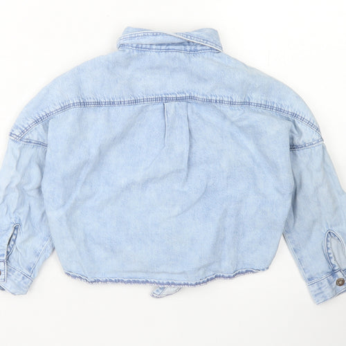NEXT Girls Blue  Cotton Cropped Button-Up Size 4 Years Collared Button - Tie Front