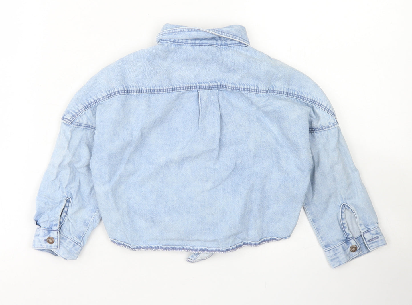 NEXT Girls Blue  Cotton Cropped Button-Up Size 4 Years Collared Button - Tie Front