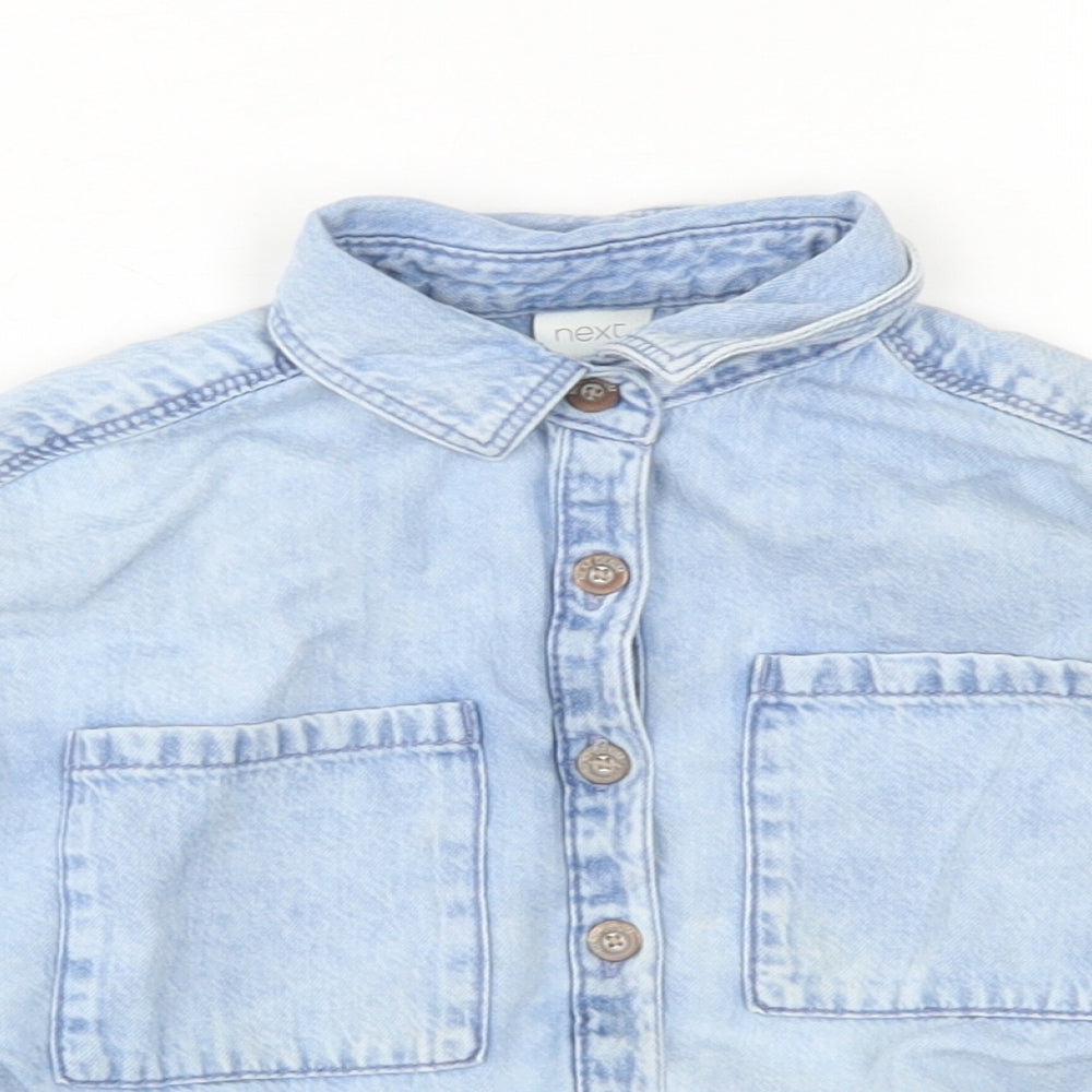 NEXT Girls Blue  Cotton Cropped Button-Up Size 4 Years Collared Button - Tie Front