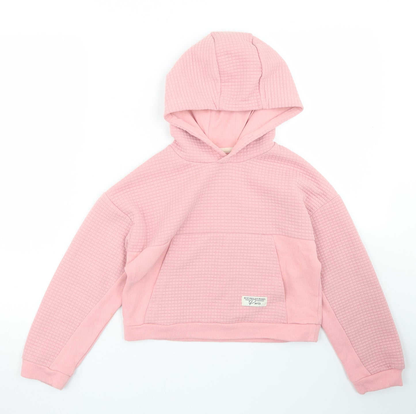 Dunnes Stores Girls Pink Check Polyester Pullover Hoodie Size 8-9 Years   - Cropped