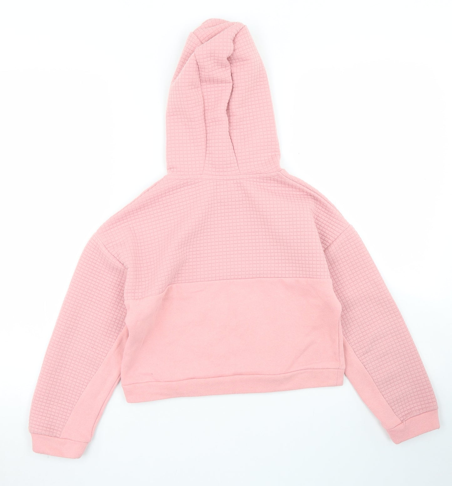 Dunnes Stores Girls Pink Check Polyester Pullover Hoodie Size 8-9 Years   - Cropped