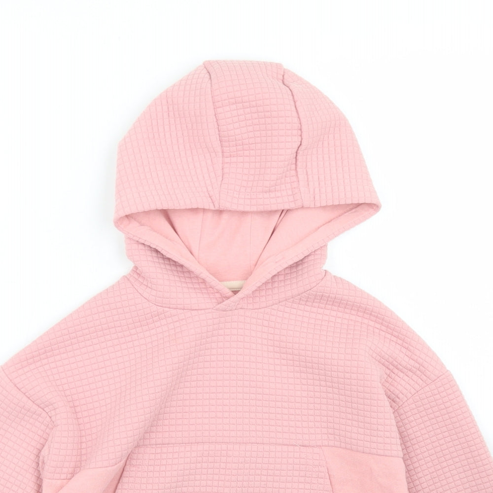 Dunnes Stores Girls Pink Check Polyester Pullover Hoodie Size 8-9 Years   - Cropped