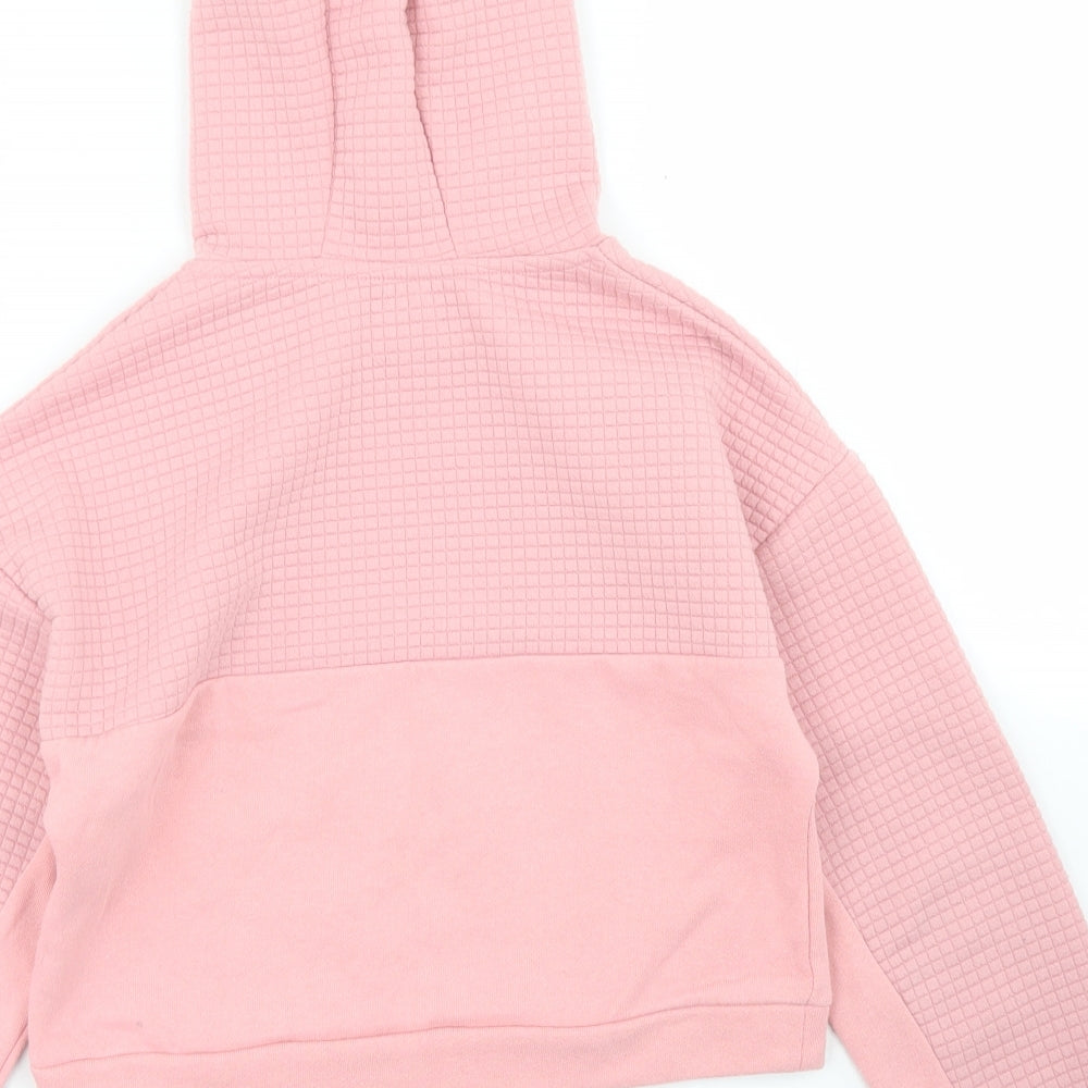Dunnes Stores Girls Pink Check Polyester Pullover Hoodie Size 8-9 Years   - Cropped