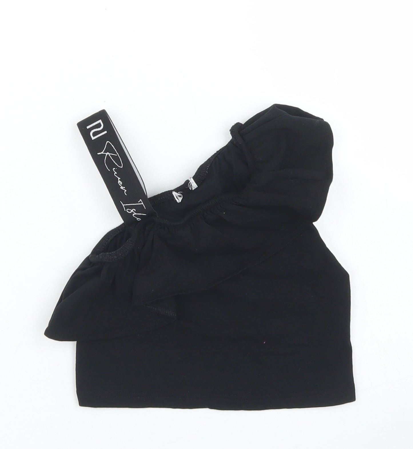 River Island Girls Black  Cotton Cropped T-Shirt Size 7-8 Years Round Neck