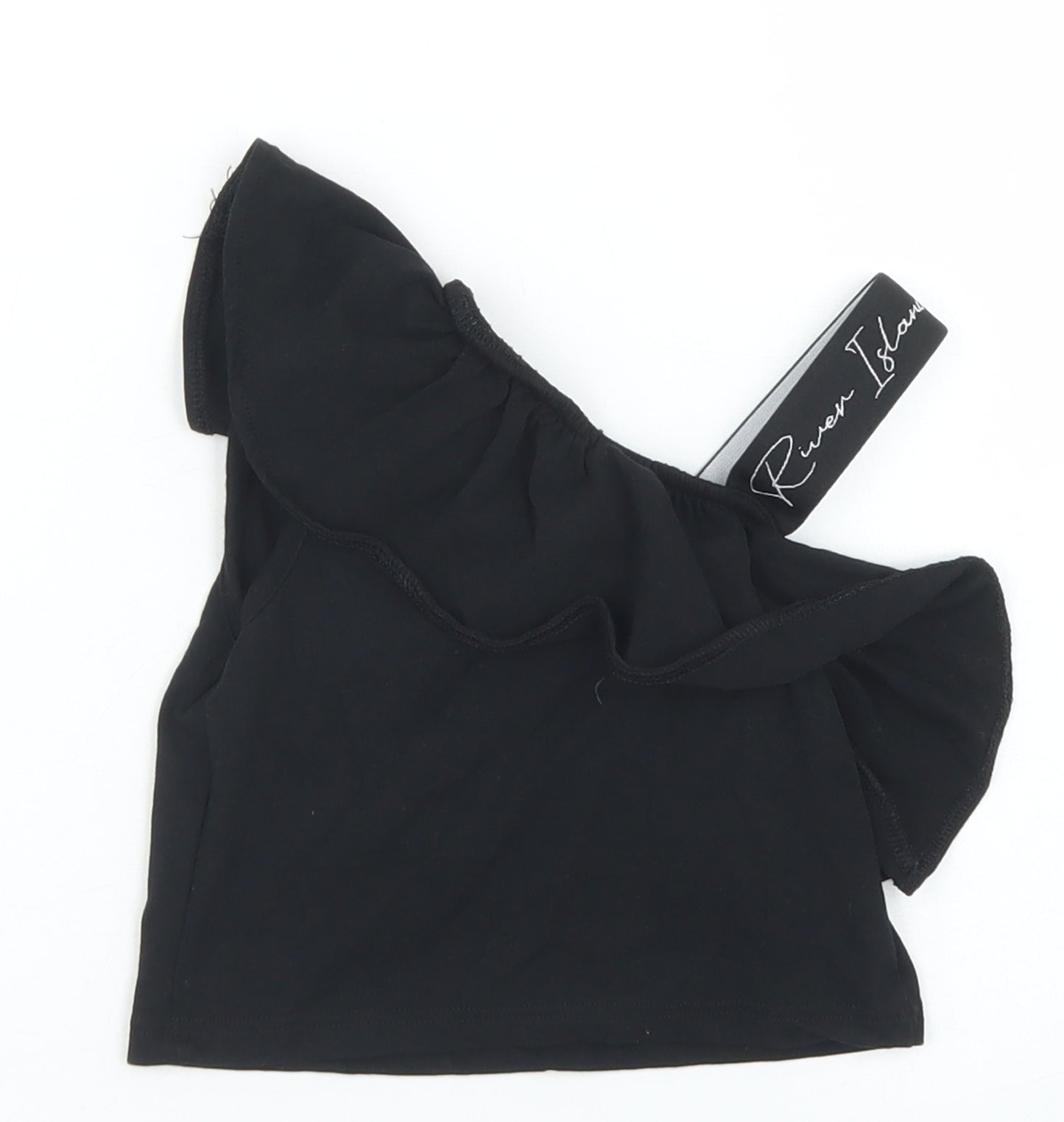 River Island Girls Black  Cotton Cropped T-Shirt Size 7-8 Years Round Neck