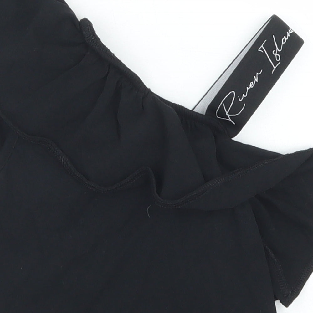 River Island Girls Black  Cotton Cropped T-Shirt Size 7-8 Years Round Neck
