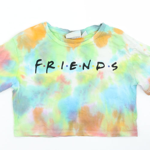 Primark Girls Multicoloured  Cotton Cropped T-Shirt Size 7-8 Years Crew Neck  - Friends Tie Dye