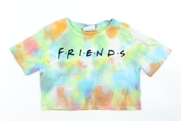 Primark Girls Multicoloured  Cotton Cropped T-Shirt Size 7-8 Years Crew Neck  - Friends Tie Dye
