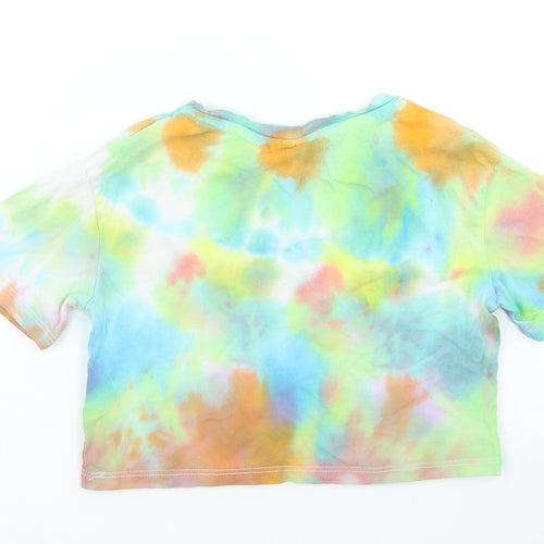 Primark Girls Multicoloured  Cotton Cropped T-Shirt Size 7-8 Years Crew Neck  - Friends Tie Dye