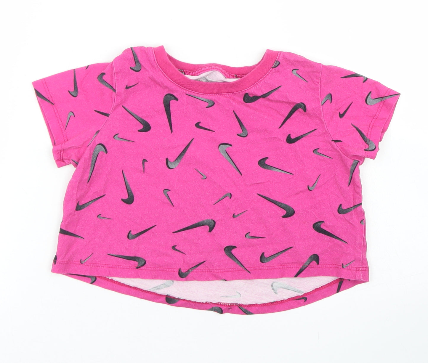 Nike Girls Pink Spotted Cotton Cropped T-Shirt Size 7-8 Years Crew Neck
