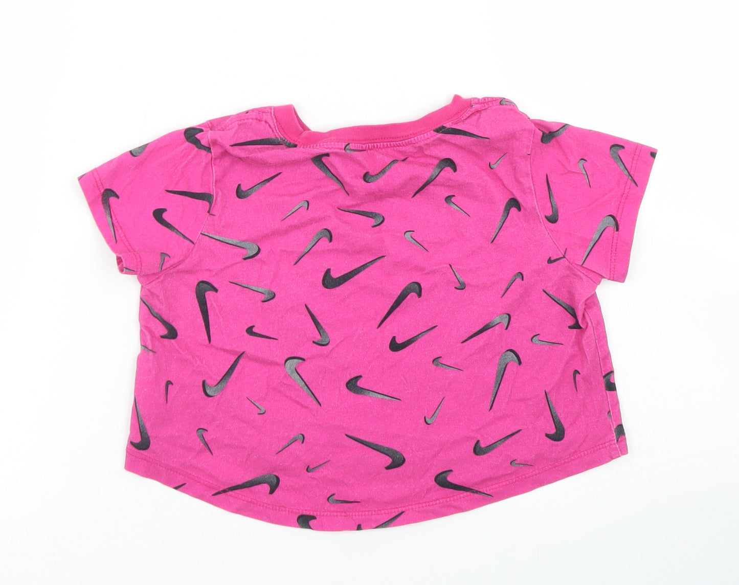 Nike Girls Pink Spotted Cotton Cropped T-Shirt Size 7-8 Years Crew Neck