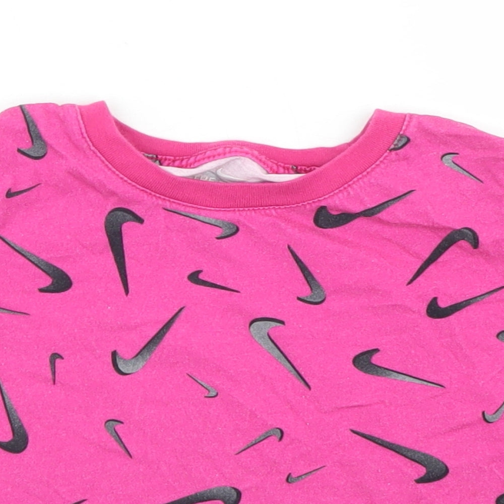 Nike Girls Pink Spotted Cotton Cropped T-Shirt Size 7-8 Years Crew Neck