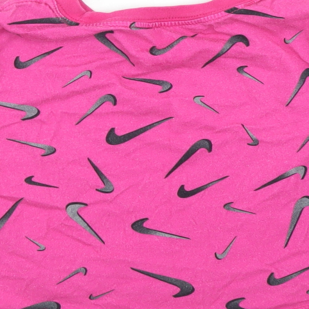 Nike Girls Pink Spotted Cotton Cropped T-Shirt Size 7-8 Years Crew Neck