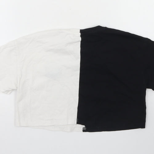 SheIn Girls Black Colourblock Cotton Cropped T-Shirt Size 8 Years Crew Neck  - butterflies