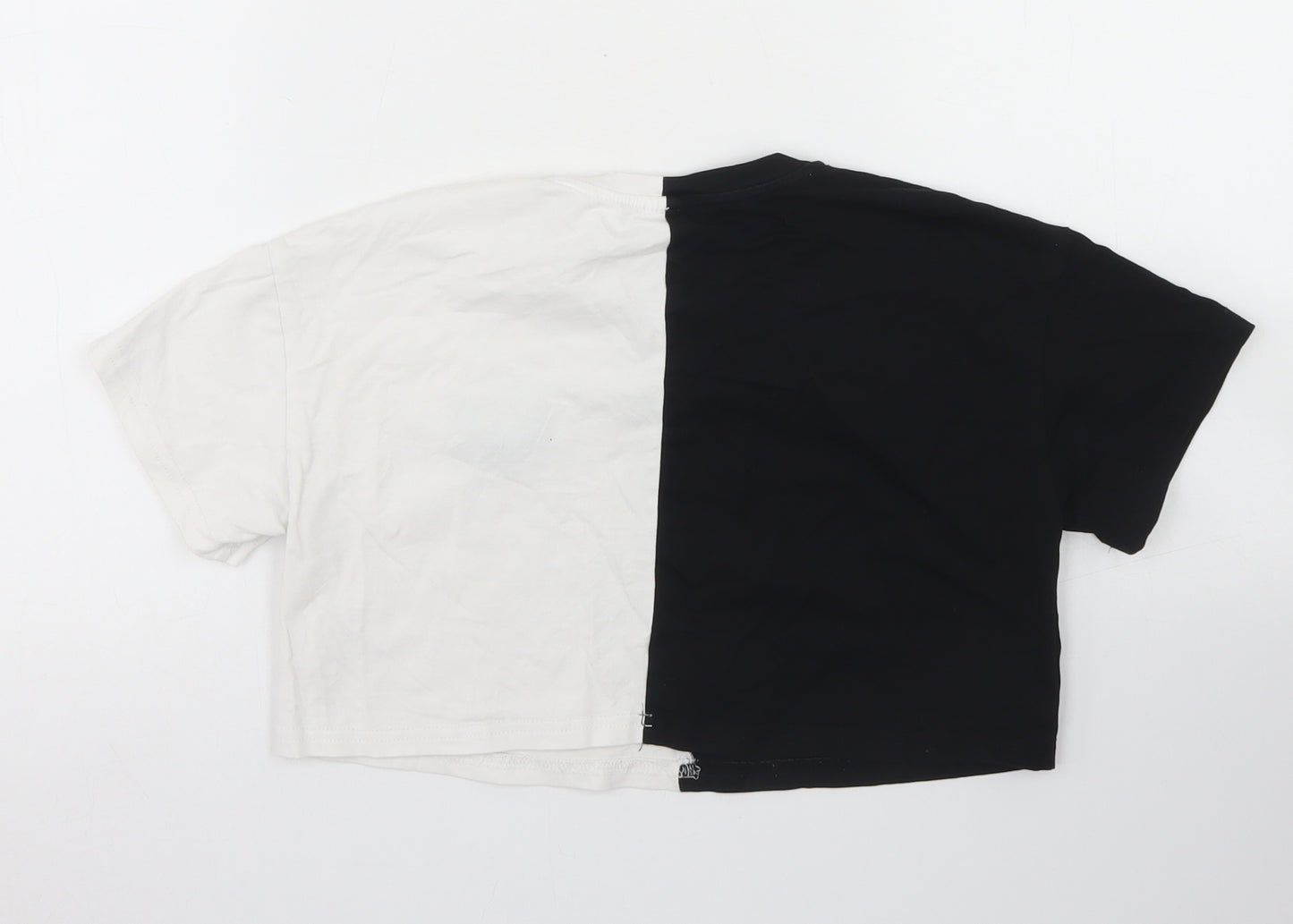 SheIn Girls Black Colourblock Cotton Cropped T-Shirt Size 8 Years Crew Neck  - butterflies
