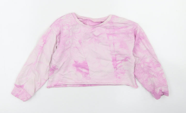 Dunnes Stores Girls Pink Cotton Pullover Sweatshirt Size 5-6 Years - Tie Dye, Cropped