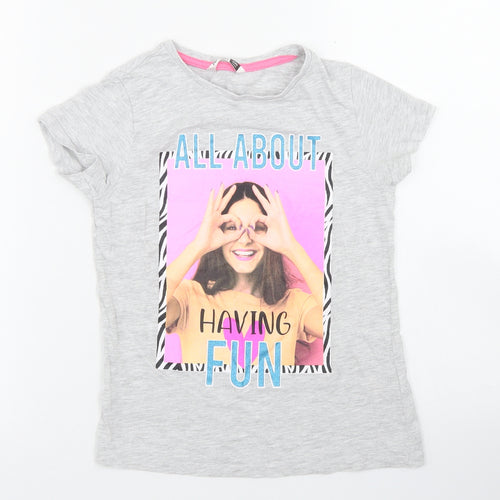 Pep & Co Girls Grey  Cotton Basic T-Shirt Size 7-8 Years Crew Neck  - All about having fun