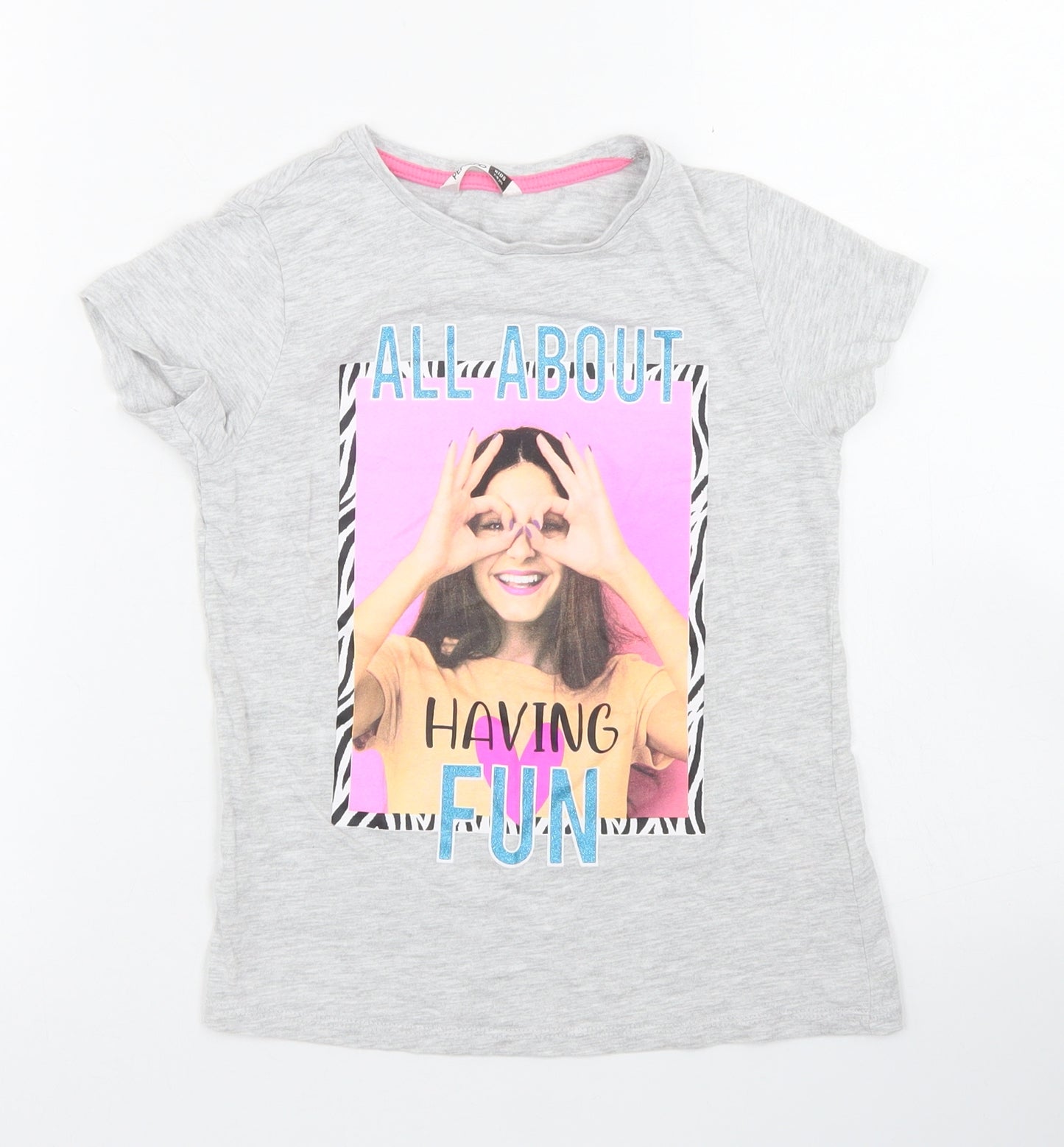 Pep & Co Girls Grey  Cotton Basic T-Shirt Size 7-8 Years Crew Neck  - All about having fun