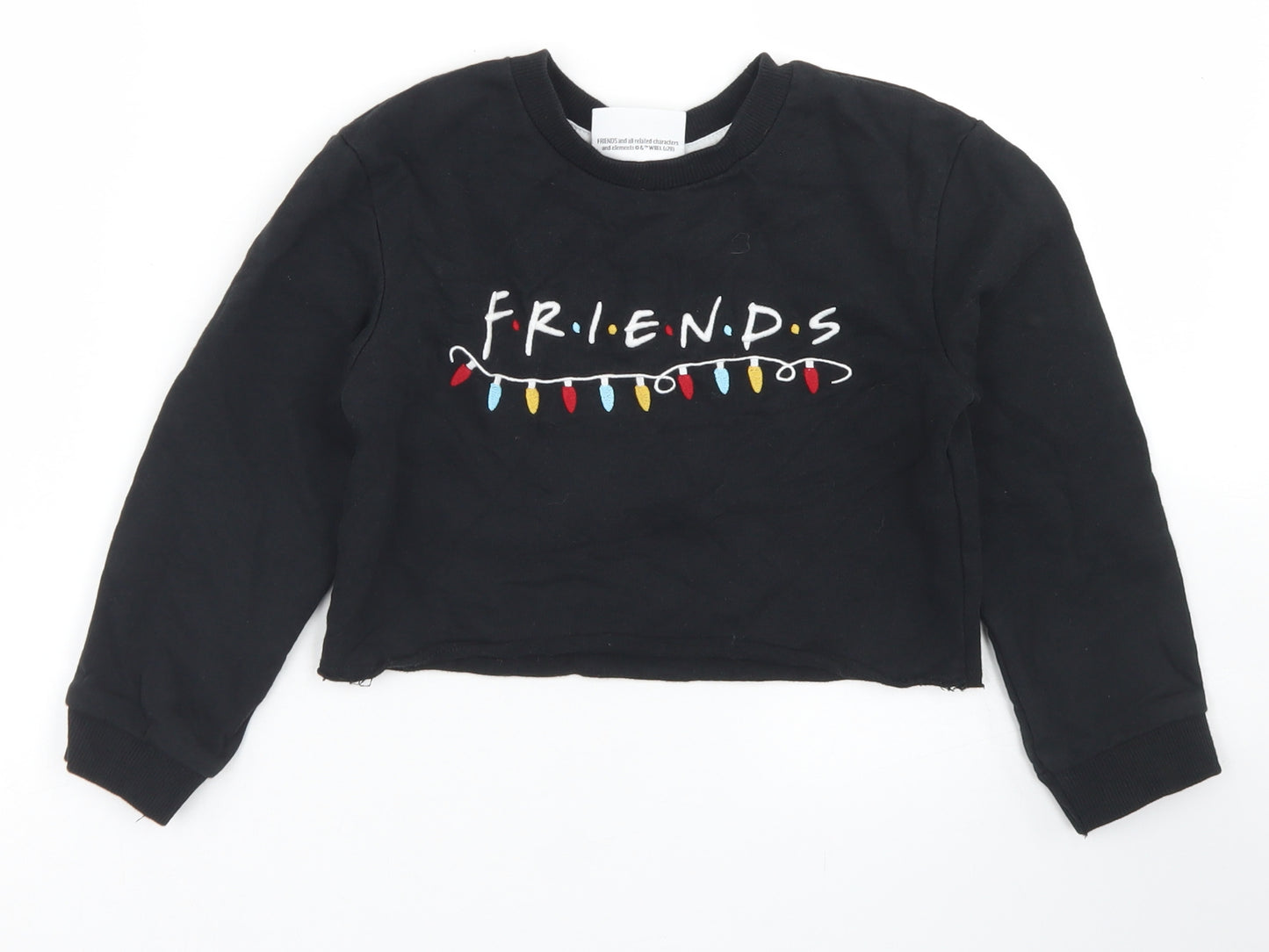 Primark Girls Black  Cotton Pullover Sweatshirt Size 7-8 Years   - Friends, Cropped
