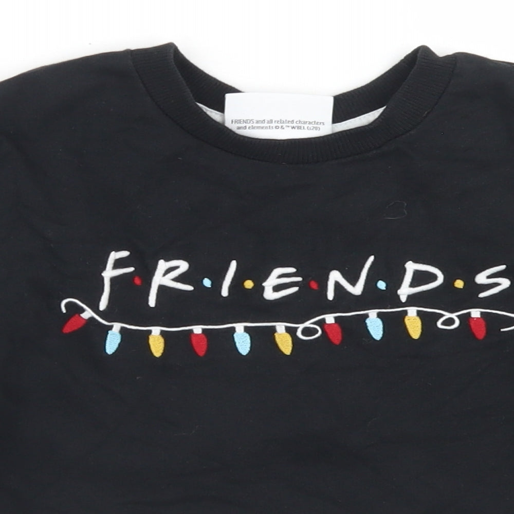 Primark Girls Black  Cotton Pullover Sweatshirt Size 7-8 Years   - Friends, Cropped