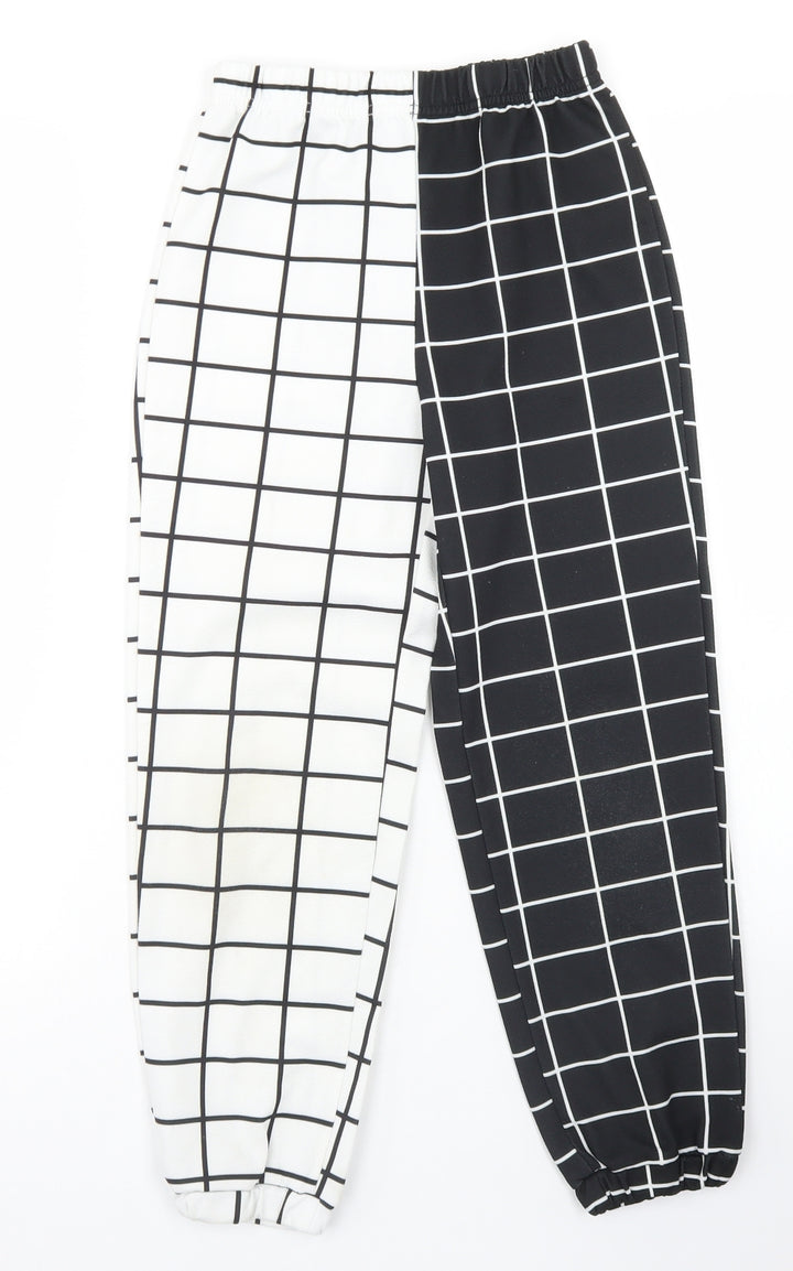SheIn Girls Black Check Cotton Jogger Trousers Size 8 Years Regular