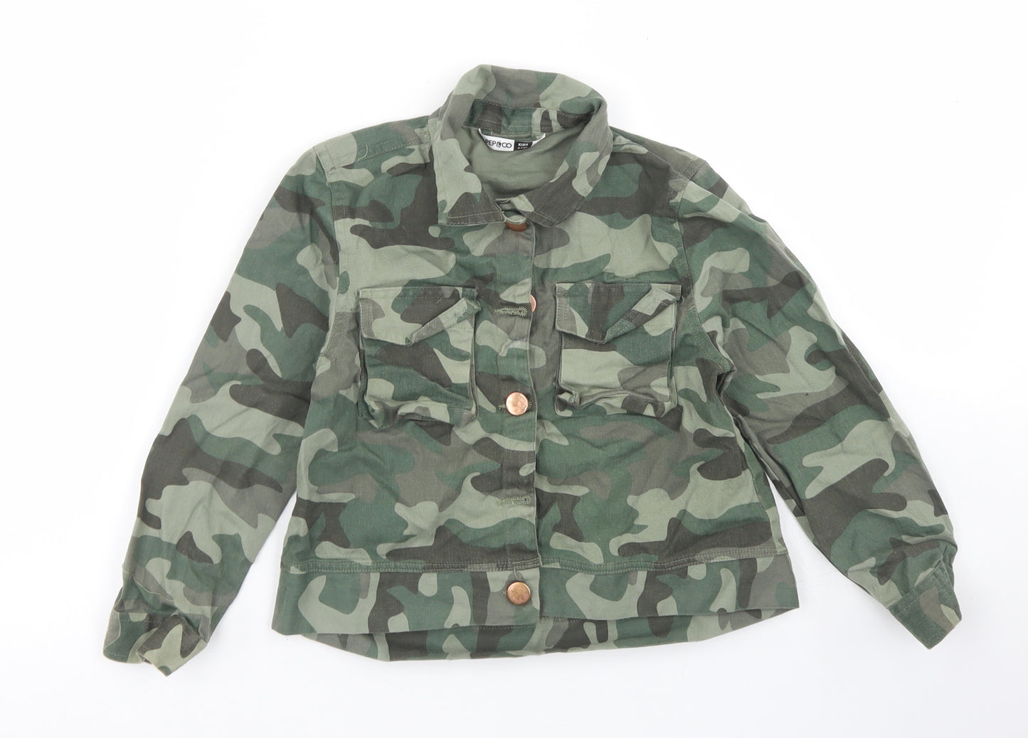 Pep & Co Girls Green Camouflage  Jacket  Size 6-7 Years  Button