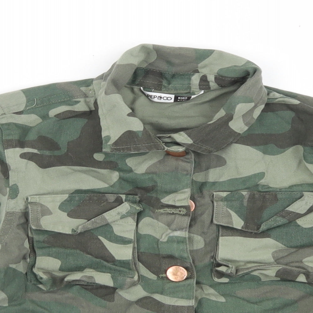 Pep & Co Girls Green Camouflage  Jacket  Size 6-7 Years  Button