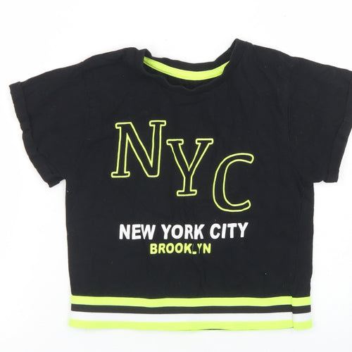 Dunnes Stores Girls Black  Cotton Cropped T-Shirt Size 7-8 Years Crew Neck  - NYC