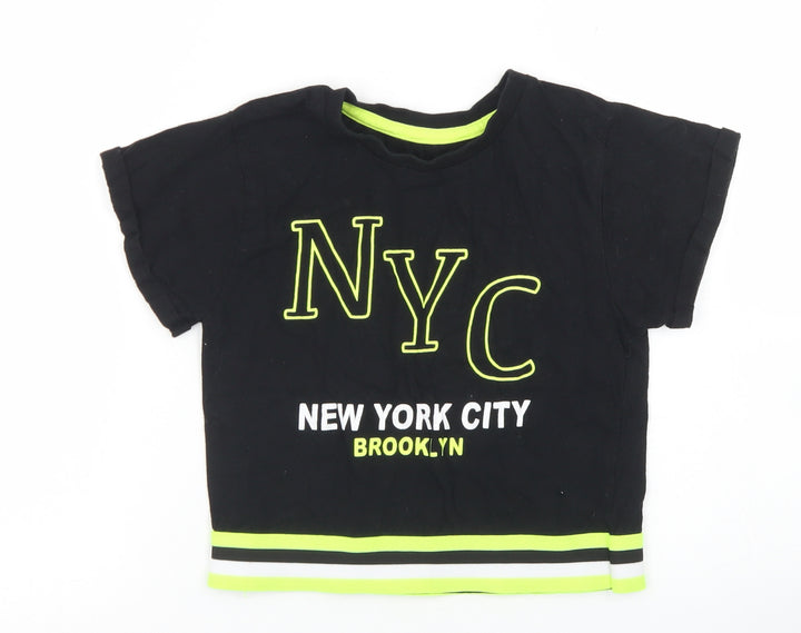 Dunnes Stores Girls Black Cotton Cropped T-Shirt Size 7-8 Years Crew Neck - NYC