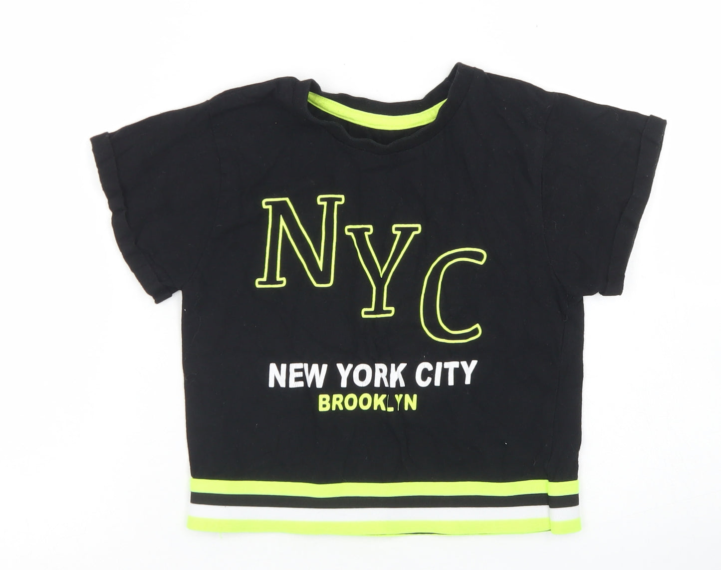 Dunnes Stores Girls Black  Cotton Cropped T-Shirt Size 7-8 Years Crew Neck  - NYC