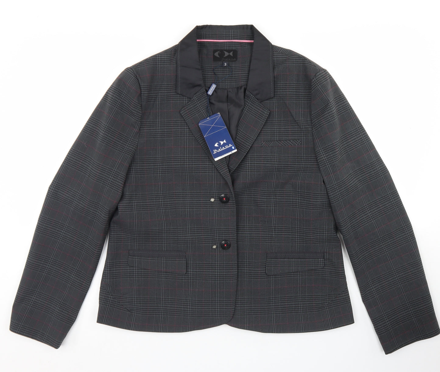 Thalassa Womens Grey Plaid Polyester Jacket Blazer Size 10   - Approximate Sizing