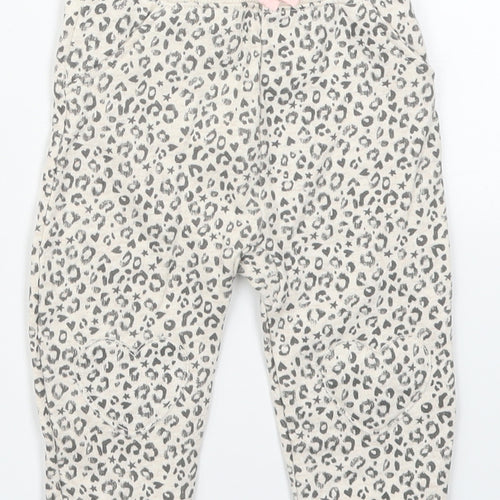 George Girls Beige Animal Print Cotton Sweatpants Trousers Size 6-9 Months
